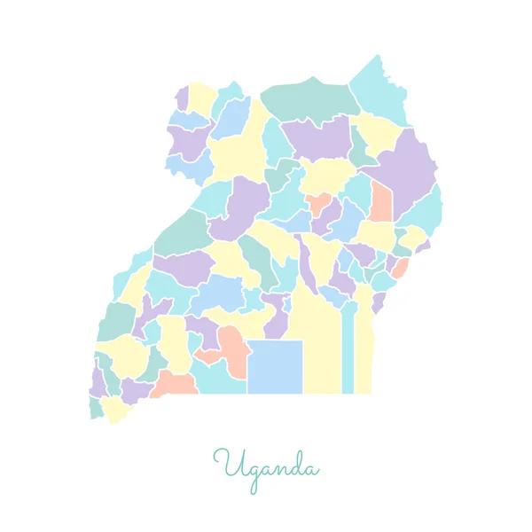 Mapa da região de Uganda colorido com contorno branco Mapa detalhado das regiões de Uganda Ilustração vetorial — Vetor de Stock