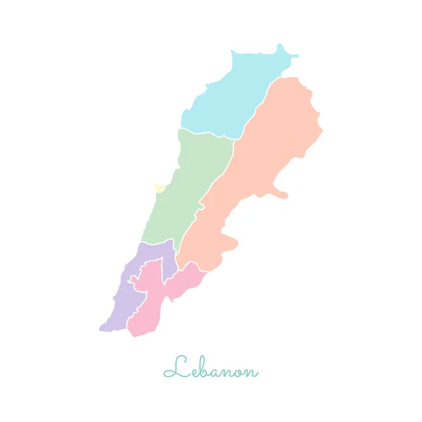 Carte de la région Liban colorée avec contour blanc Carte détaillée des régions Liban Vector — Image vectorielle
