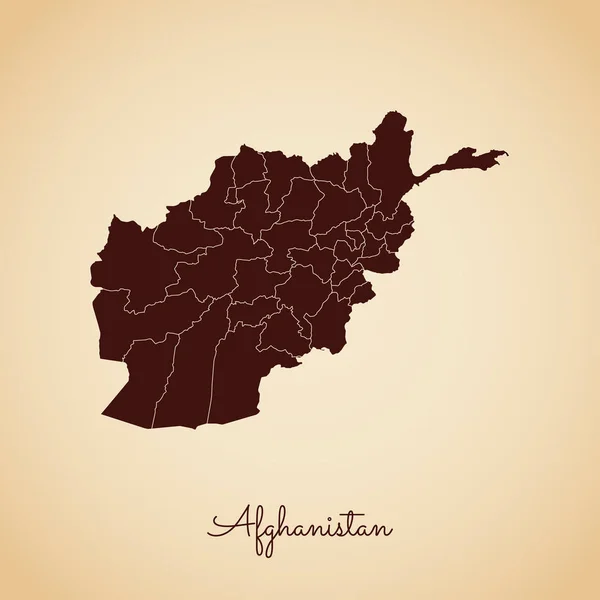 Afganistan bölgesi harita retro tarzı kahverengi anahat üzerinde eski kağıt arka plan Detaylı Haritası — Stok Vektör