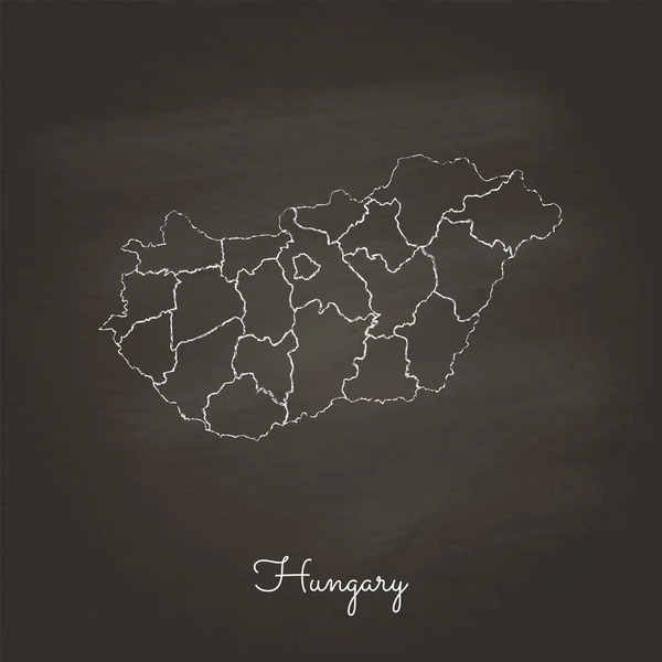 Hungary region map hand drawn with white chalk on school blackboard texture Detailed map of