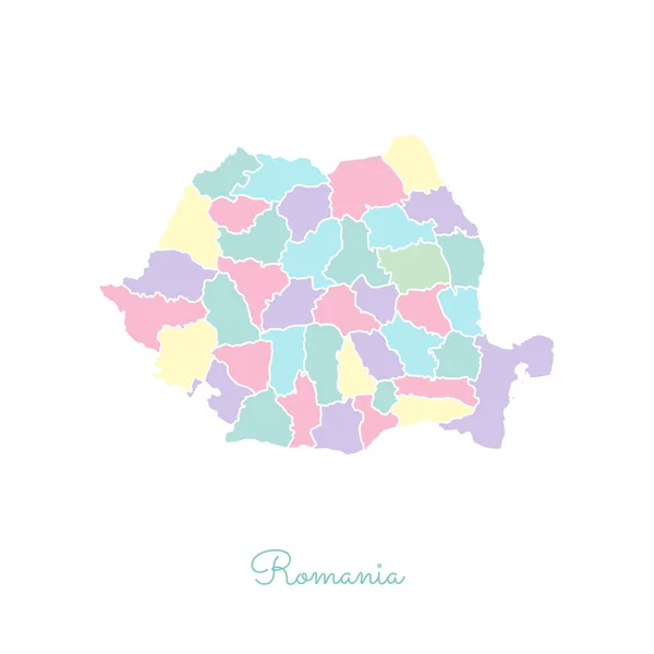 Румунія мапа області барвисті з білим начерки диференційований карта Румунії регіонів вектор — стоковий вектор