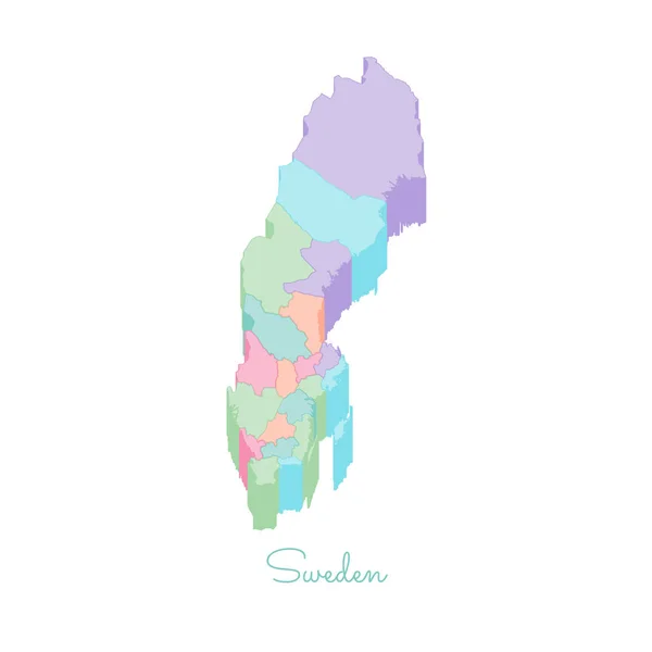Zweden regio kaart kleurrijke isometrische bovenaanzicht gedetailleerde kaart van Zweden regio's vectorillustratie — Stockvector