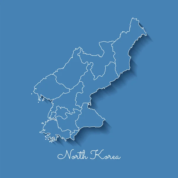 Mapa de Corea del Norte región azul con contorno blanco y sombra sobre fondo azul Mapa detallado de Corea del Norte — Archivo Imágenes Vectoriales