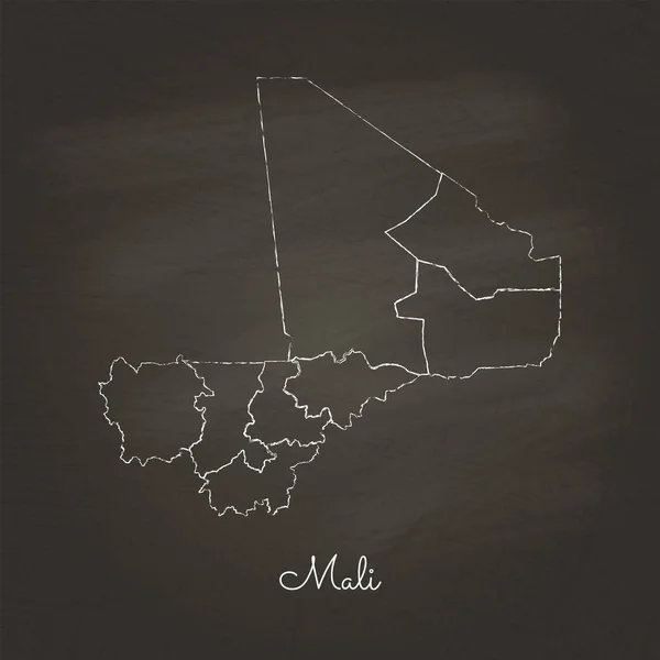 Mali region map hand drawn with white chalk on school blackboard texture Detailed map of Mali