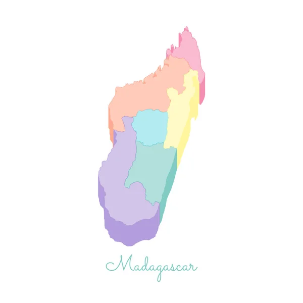 Madagaskar regionen karta färgglada isometrisk vy uppifrån detaljerad karta över Madagaskar regioner vektor — Stock vektor
