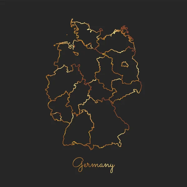 Alemanha mapa região gradiente dourado esboço sobre fundo escuro Mapa detalhado das regiões da Alemanha — Vetor de Stock