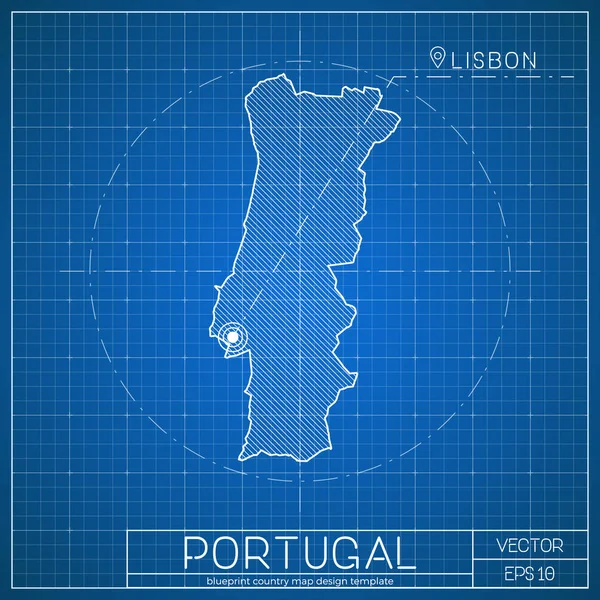Португалія blueprint карту шаблон із столиці Лісабон відзначений на blueprint Португальська карта вектор — стоковий вектор