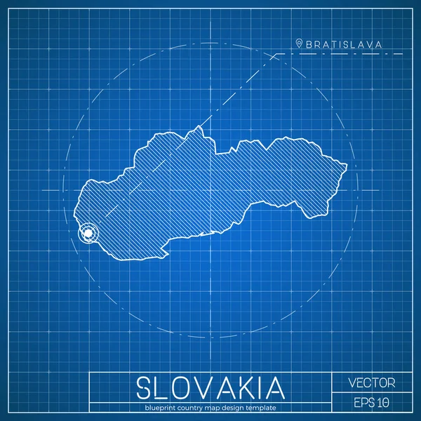 Slovakia blueprint map template with capital city Bratislava marked on blueprint Slovak map Vector — Stock Vector