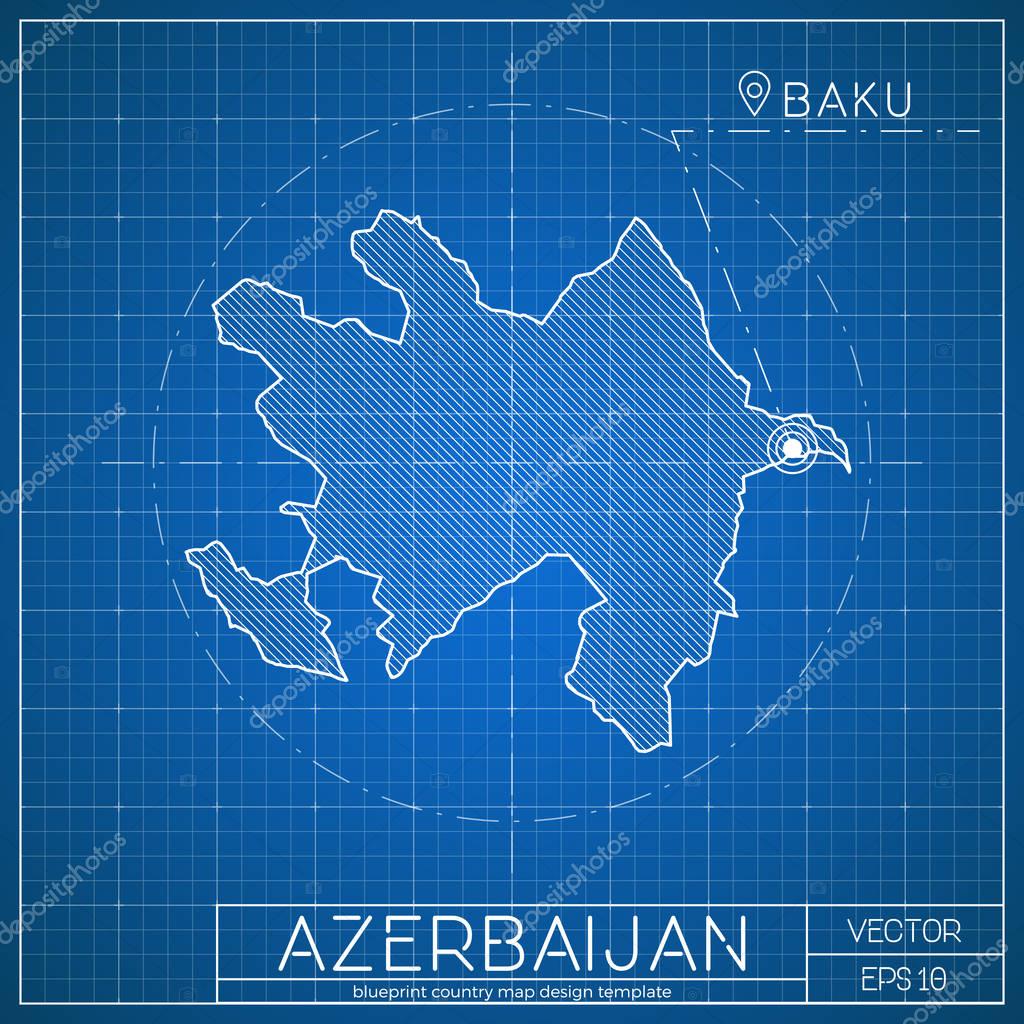 Azerbaijan blueprint map template with capital city Baku ...