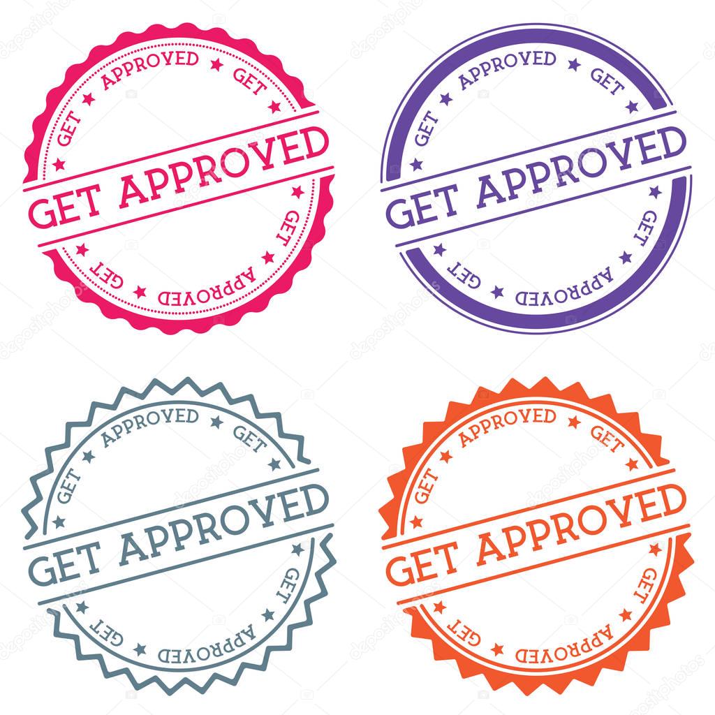 Get approved badge isolated on white background Flat style round label with text Circular emblem