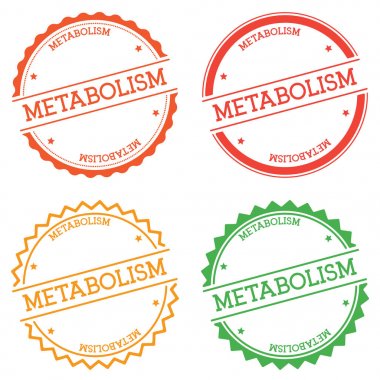 Düz beyaz arka plan üzerinde izole metabolizma rozet stil yuvarlak etiket metin dairesel amblemi ile