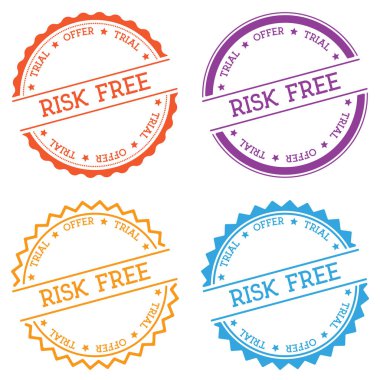 Riskfree deneme imkânı sunuyoruz rozet izole beyaz arka plan üzerinde yuvarlak düz stil metin daire etiketle