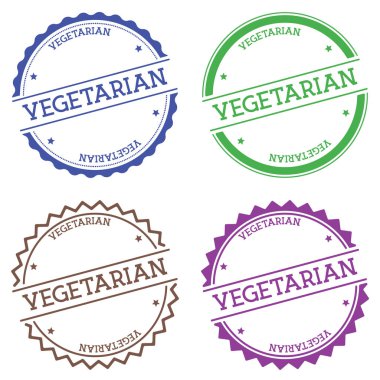 Düz beyaz arka plan üzerinde izole vejetaryen rozet stil yuvarlak etiket metin dairesel amblemi ile
