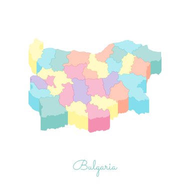 Bulgaristan bölgelerinde vektör harita Bulgaristan bölgesi harita renkli izometrik en iyi görünümü ayrıntılı