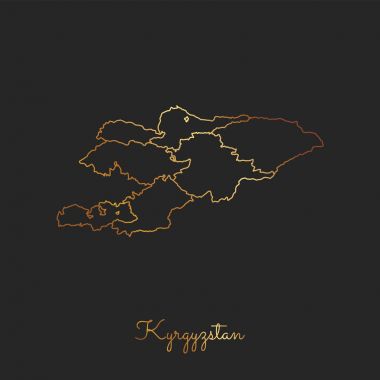 Kırgızistan bölgesi harita altın gradyan anahat Kırgızistan Detaylı Haritası koyu arka plan üzerinde