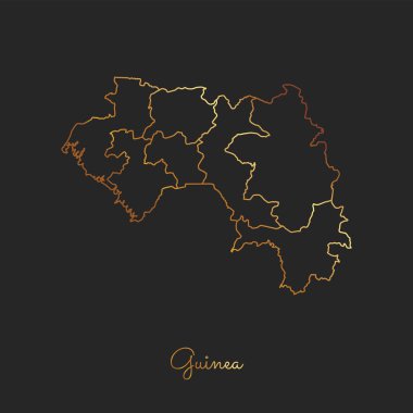 Gine bölgesi harita altın gradyan anahat Gine bölgeler ayrıntılı haritası koyu arka plan üzerinde