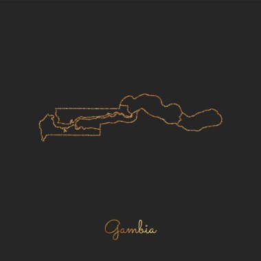 Gambiya bölgesi harita altın glitter anahat parlak yıldız koyu arka planda ayrıntılı göster