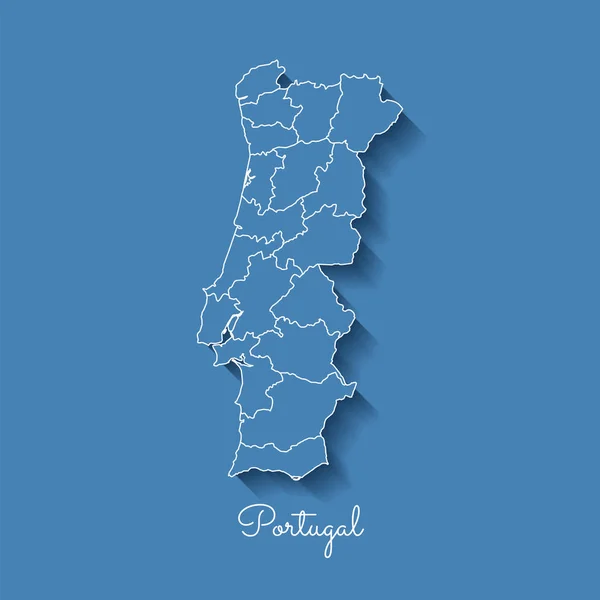 Portugal mapa da região azul com contorno branco e sombra sobre fundo azul Mapa detalhado de Portugal —  Vetores de Stock