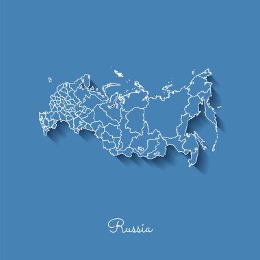 Beyaz anahat ve Rusya'nın mavi arka plan detaylı haritada gölge ile Rusya bölge harita mavi
