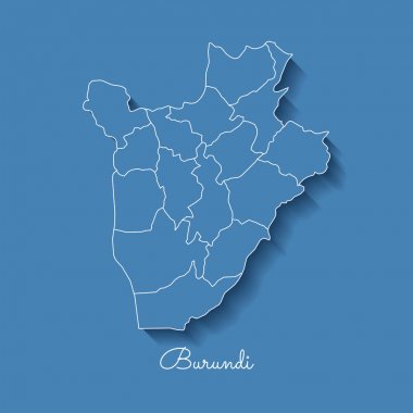 Burundi bölgesi harita mavi beyaz anahat ve gölge üzerinde mavi arka plan detaylı Burundi Haritası