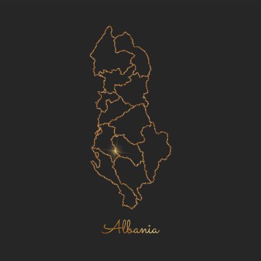Arnavutluk bölgesi harita altın glitter anahat parlak yıldız koyu arka planda ayrıntılı göster