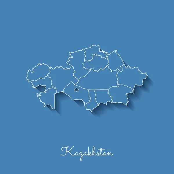 Kazakhstan region map blue with white outline and shadow on blue background Detailed map of — Stock Vector