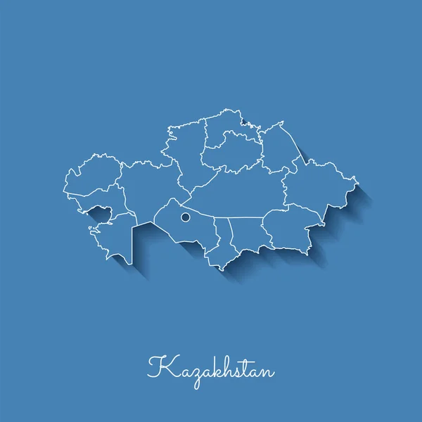 Beyaz anahat ve mavi arka plan Detaylı Haritası üzerinde gölge ile Kazakistan bölgesi harita mavi