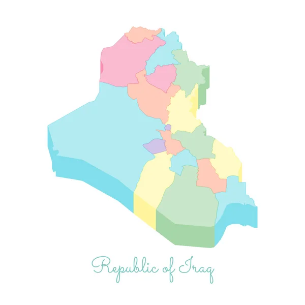 Republik Irak Landkarte bunte isometrische Draufsicht Detailkarte der Republik Irak Regionen — Stockvektor