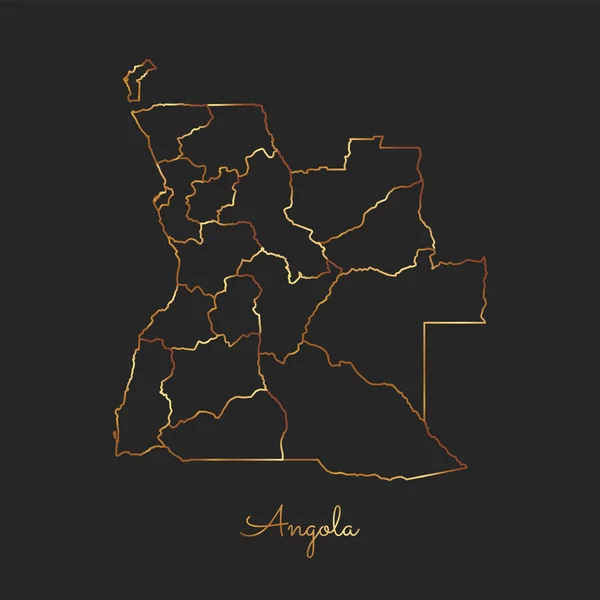 Angola region map goldener Gradienten umriss auf dunklem hintergrund detaillierte karte angola regionen — Stockvektor