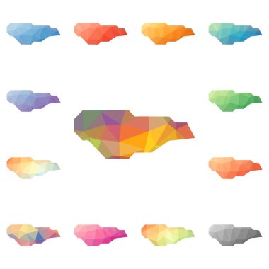 Buck Adası resif geometrik poligonal mozaik tarzı ada koleksiyonu parlak soyut haritalar