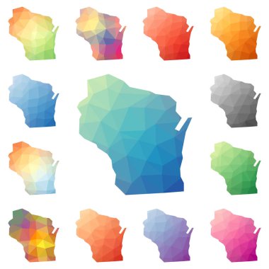 Wisconsin geometrik poligonal mozaik stil bize devlet haritalar koleksiyonu parlak soyut Mozaik