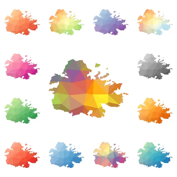 Antigua geometrik poligonal mozaik tarzı ada koleksiyonu parlak soyut mozaik düşük haritalar