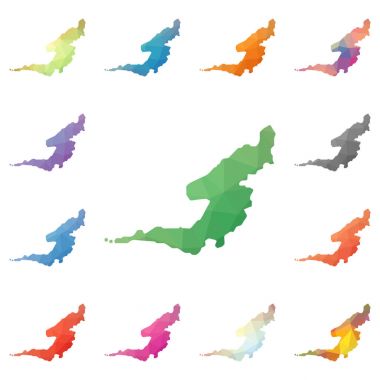 Bequia geometrik poligonal mozaik tarzı ada koleksiyonu parlak soyut mozaik düşük haritalar