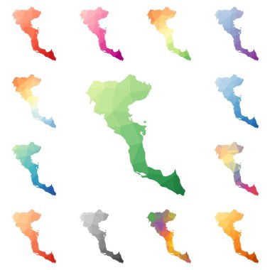 Corfu geometrik poligonal mozaik tarzı ada koleksiyonu parlak soyut mozaik düşük haritalar