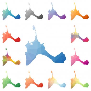 Formentera geometrik poligonal mozaik tarzı ada koleksiyonu parlak soyut mozaik haritalar