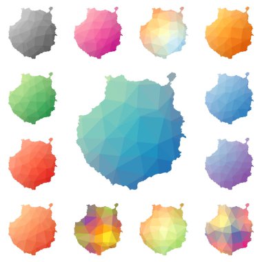 Gran Canaria geometrik poligonal mozaik tarzı ada koleksiyonu parlak soyut mozaik haritalar