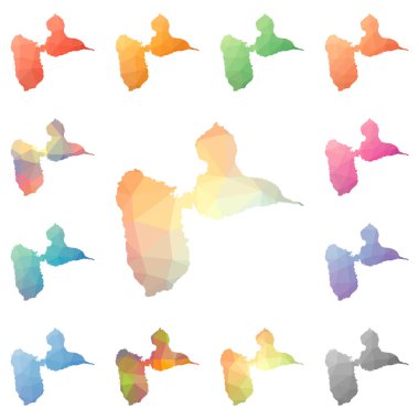 Grandeterre geometrik poligonal mozaik tarzı ada koleksiyonu parlak soyut mozaik haritalar