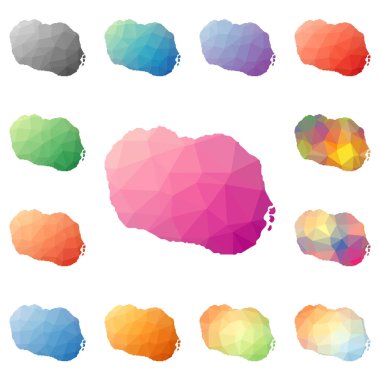 Cook Adaları geometrik poligonal mozaik tarzı ada koleksiyonu parlak soyut mozaik haritalar