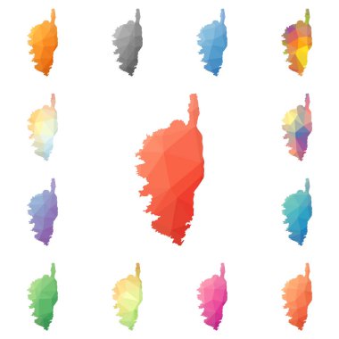 Corsica geometrik poligonal mozaik tarzı ada koleksiyonu parlak soyut mozaik düşük haritalar