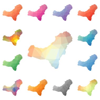 El Hierro geometrik poligonal mozaik tarzı ada koleksiyonu parlak soyut mozaik haritalar