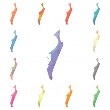 Fraser ada geometrik poligonal mozaik tarzı ada koleksiyonu parlak soyut haritalar