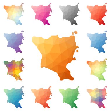 Yeşil ada Tayvan geometrik poligonal mozaik tarzı ada koleksiyonu parlak soyut haritalar