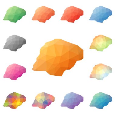 Inisheer geometrik poligonal mozaik tarzı ada koleksiyonu parlak soyut mozaik düşük haritalar