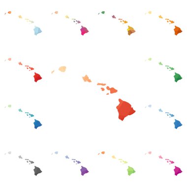 Hawaii geometrik poligonal mozaik tarzı ada koleksiyonu parlak soyut mozaik düşük haritalar
