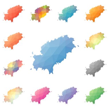 Ibiza geometrik poligonal mozaik tarzı ada koleksiyonu parlak soyut mozaik düşük haritalar