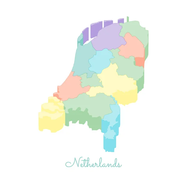 Niederlande Landkarte bunt isometrische Ansicht von oben Detailkarte der Niederlande Regionen Vektor — Stockvektor