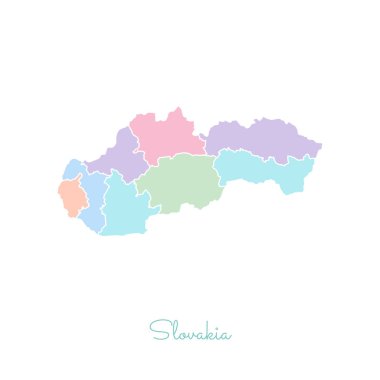 Slovakya Bölgesi Haritası ayrıntılı Beyaz anahat ile renkli harita Slovakya bölgelerinde vektör