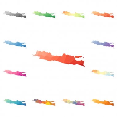 Java geometrik poligonal mozaik tarzı ada koleksiyonu parlak soyut mozaik düşük haritalar