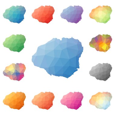 Kauai geometrik poligonal mozaik tarzı ada koleksiyonu parlak soyut mozaik düşük haritalar
