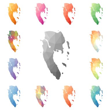 Ko Lanta geometrik poligonal mozaik tarzı ada koleksiyonu parlak soyut mozaik düşük haritalar